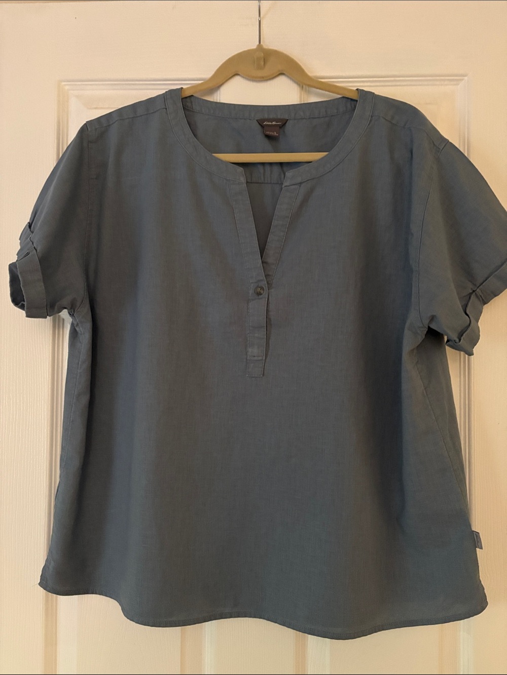 Eddie Bauer Steel Blue Short Sleeve Henley Blouse
